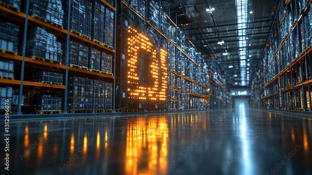 Poster large warehouse featuring extensive shelving units for optimized storage and streamlined inventory m