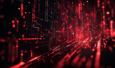 Obraz premium Dynamic Abstract Visualization of Financial Charts with Glowing Red Elements and a Futuristic Background for Data Analysis and Insights