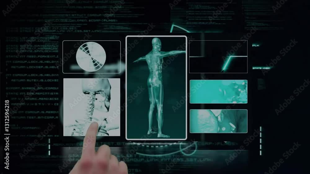 Aufkleber in school, animation of hand interacting with digital interface displaying data