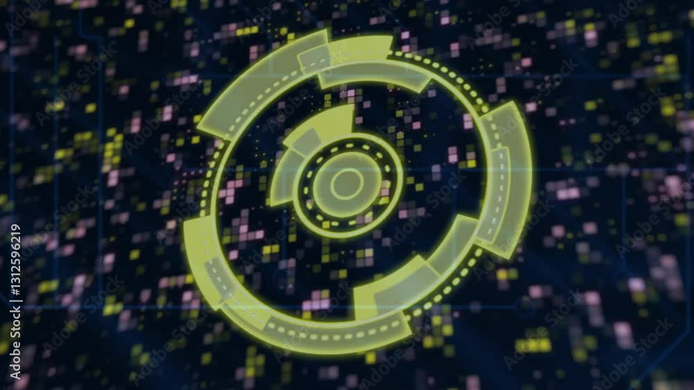 Poster glowing circular patterns in animation over futuristic digital interface background