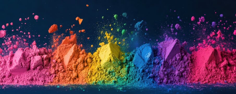 Vibrant powder rainbow: colorful pigments arrayed for creative inspiration