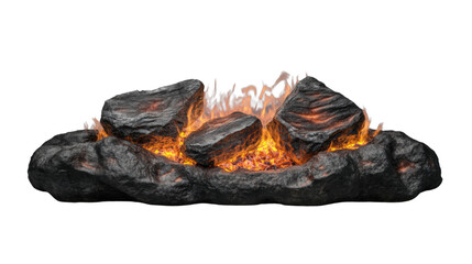 Burning firewood on stone base with transparent background