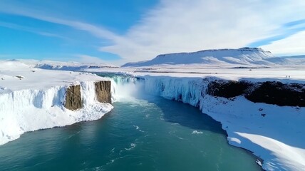 background of beautiful landscape of Goðafoss waterfall in winter in Iceland
