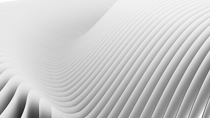 Graphic 3D rendering of white background, wavy lines form intricate elegant abstract striped pattern.