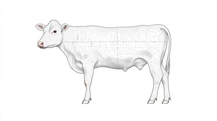 Fototapeta premium White Cow with Brown Spots Side Profile Illustration