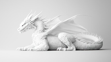 White Dragon 3D Render:  A Majestic Mythical Creature in Minimalist Setting