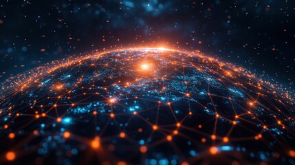 Obraz premium Global network glowing vibrant orange blue