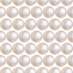 Realistic horizontal white pearls rows wedding seamnless pattern. 3D perfect sphere jewellery beads background.