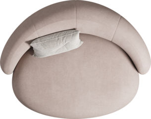 Top view of pink modern upholstered sofa
