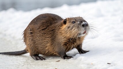 Eurasian Beaver on White Background