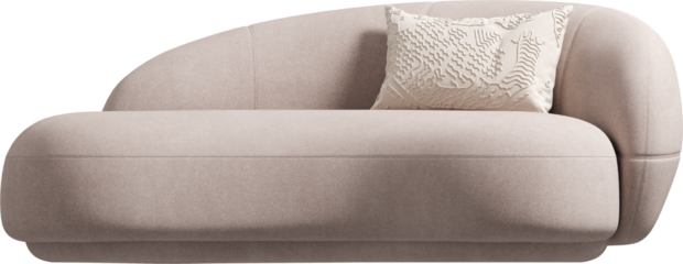 Front view of pink modern upholstered sofa