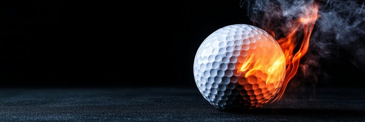 Flaming Golf Ball on Dark Background - A golf ball engulfed in flames against a dark backdrop. Intense visual, perfect for sports or competition themes
