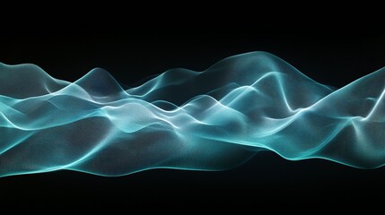 gradient teal and blue abstract background with layered waveforms and floating highlights, sleek and futuristic, artistic and vibrant composition