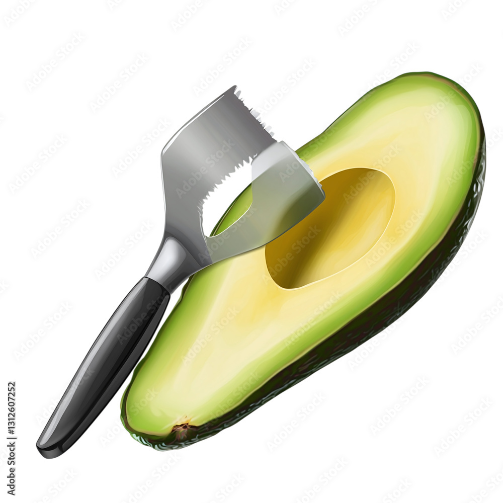 Poster avocado slicer with ergonomic handle isolated on transparent background