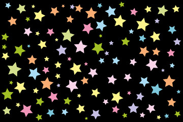 Black background of pastel colored stars