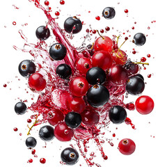 Blackcurrants and Cranberries Swirling with Water Splashes Isolated on Transparent Background