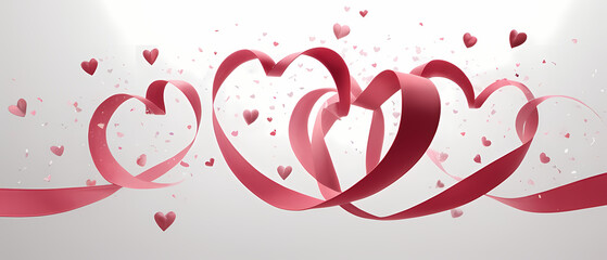 Elegant red hearts and ribbons float in a dreamy setting filled with soft light and scattered sparkles Generative AI