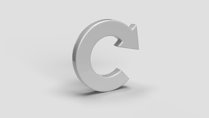 white 3D circular arrow icon on white background, right view