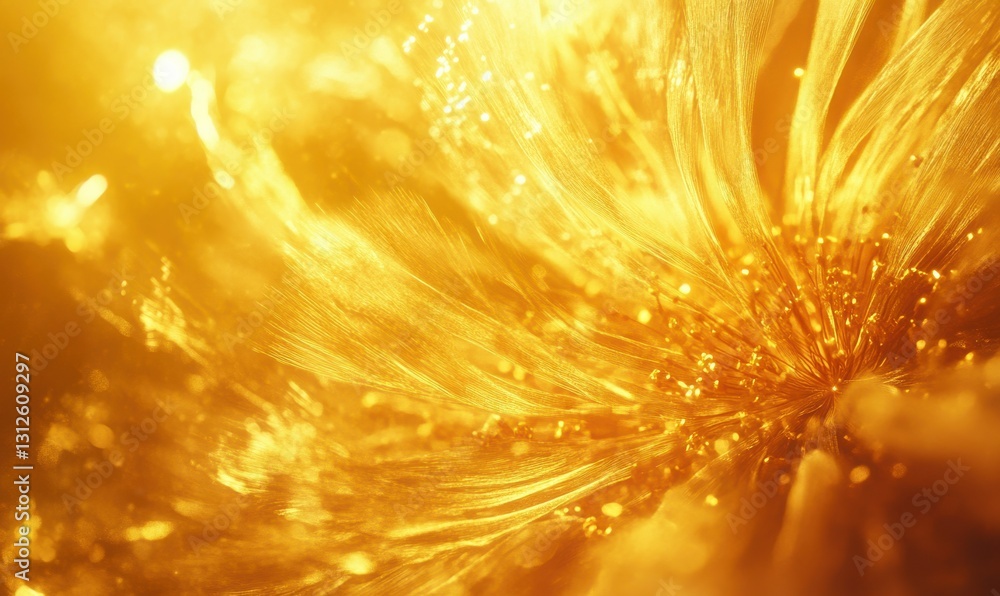 Aufkleber macro shot of a soft golden dandelion illuminated by warm sunlight creating a delicate and elegant b