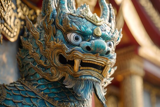 Majestic kirin statue guarding a sacred thai temple