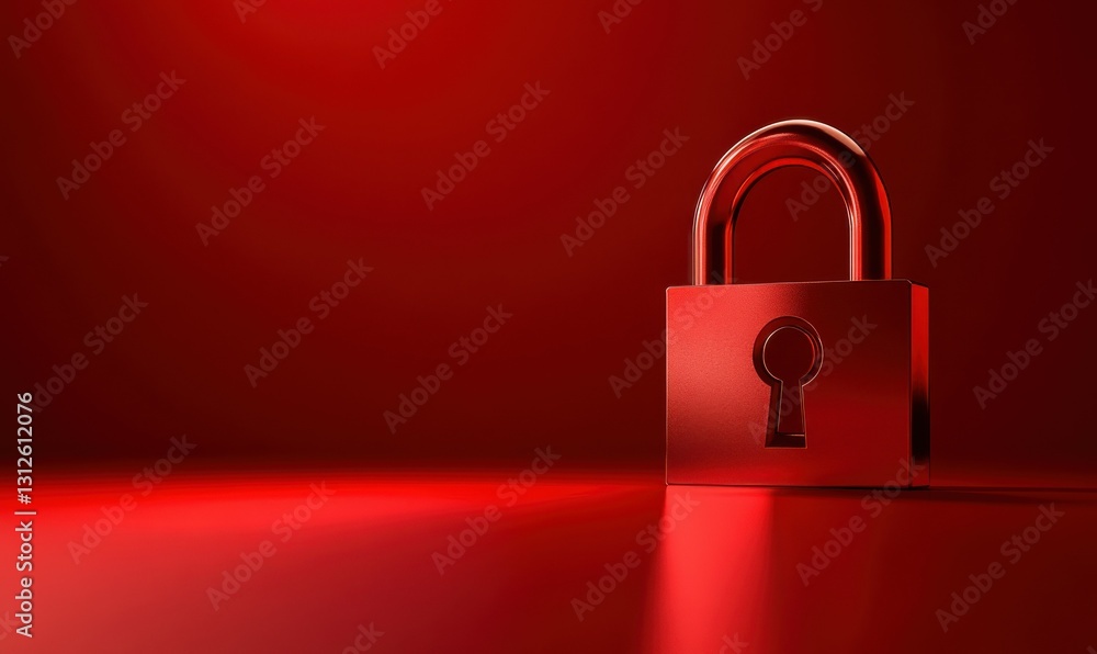 Poster stylish red padlock icon on a clean, bold red background, illuminated by a sharp spotlight to emphas