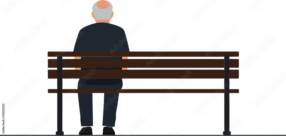 Poster Elderly man sitting alone on a park bench in a minimalistic design style creating a reflective mood in this vector illustration
