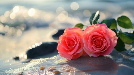 Beautiful roses blossoms in the beach