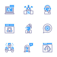 Support icon set. Bold line style. Duotone colors. Editable stroke. support, supporter, customer service agent, settings, online support