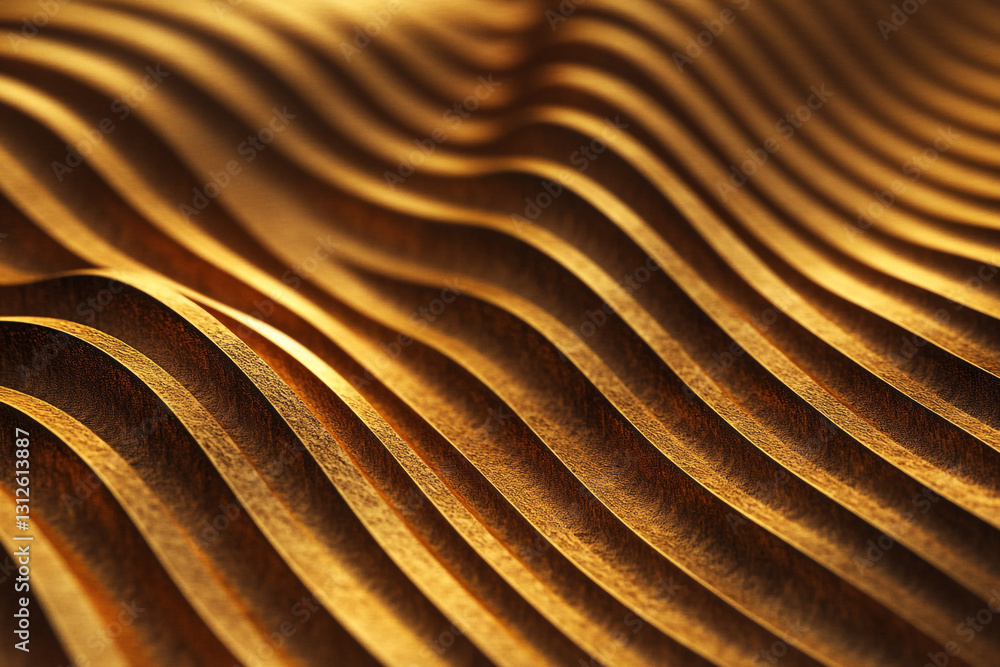 Poster textured golden waves create a stunning visual effect in a close-up view of a surface