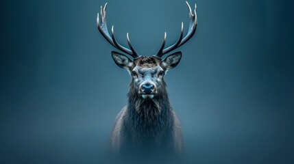 Majestic deer with large antlers in the misty atmosphere