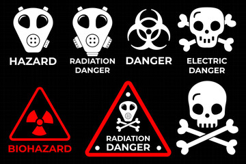 HUD-style danger zone warning frame set with high-tech alert symbols. A vector illustration featuring red caution borders, exclamation point signs, and hazard notifications. 