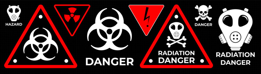 Obraz premium Danger zone warning frame with futuristic HUD elements for print and web design. Vector illustration featuring red caution borders, attention signs and alert messages