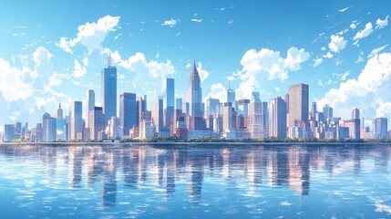 Skyline with waterfront view. Skyscrapers of financial downtown at daytime. Concept of data protection regulation and privacy for all individuals