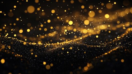 Naklejka premium Luxury golden particles glowing on a dark background generative ai