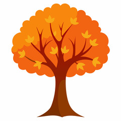 Set of tree and leaf collection hand drawn flat design vector element. botanical set of bare trees and ones with leaves and lush green