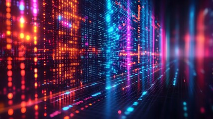 Digital binary data displayed with vibrant colors and an illustrative effect