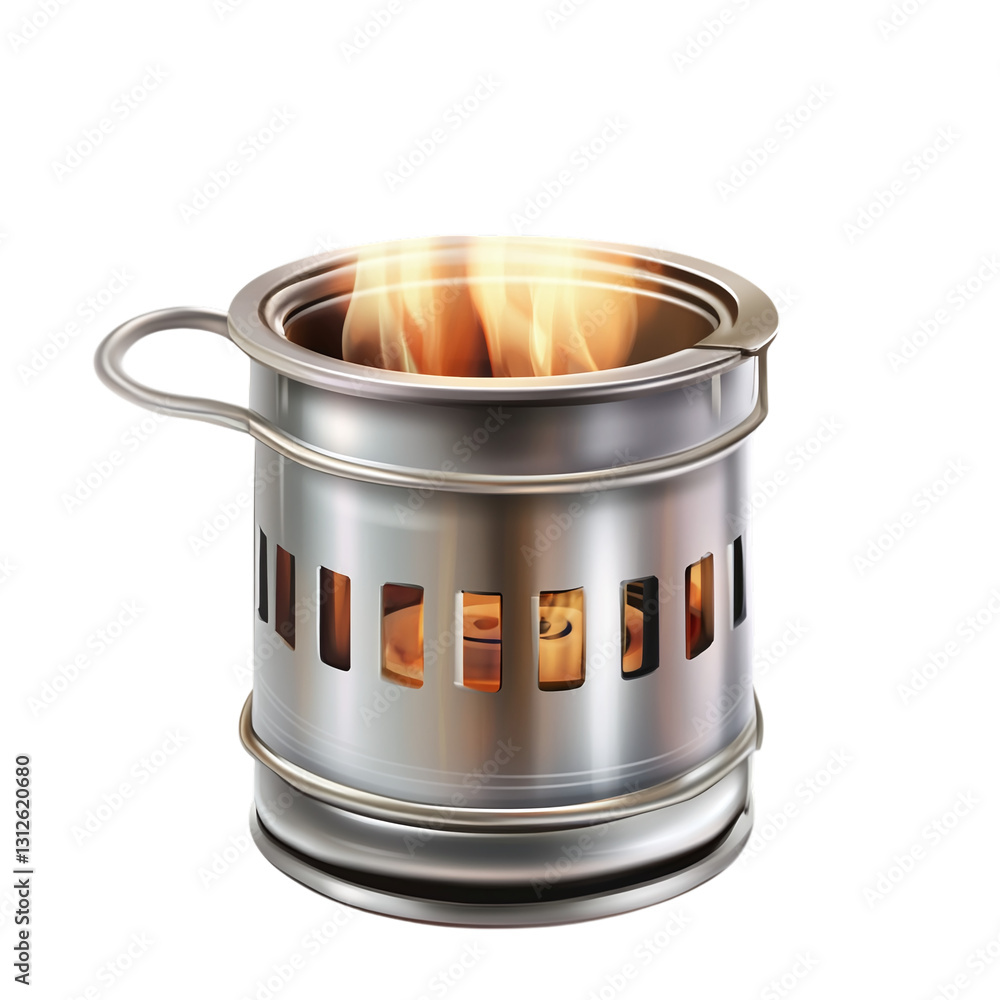 Poster backpacking stove with efficient burner isolated on transparent background