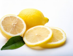 Ripe Lemon Halves and Slices Isolated on a White Background