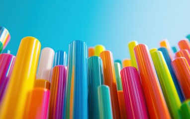 Colorful cylindrical shapes, abstract design, outdoors, vibrant colors