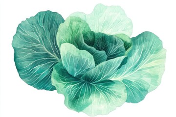 Obraz premium Vibrant Green Cabbage with Intricate Leaf Patterns and Textures in a Fresh, Organic Style