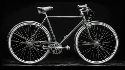 Fototapeta premium Classic bicycle, elegant chrome, dark background.