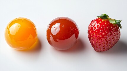 Round Strawberry Caramel Fruit on White Background