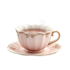 A Fluffy 3D Cartoon Teacup with Puffy Saucer and White Dove Isolated on Transparent Background