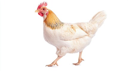 Fototapeta premium White Hen Walking on White Background