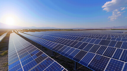 big solar farm with endless rows of solar panels