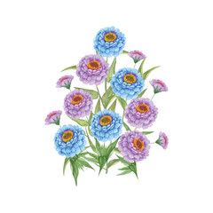 watercolor  handmade Zinnias flower