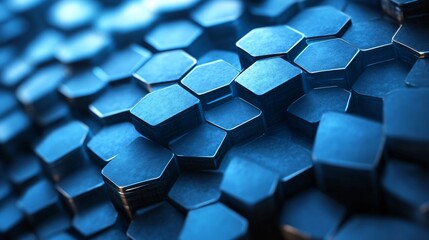 Obraz premium Close-up of blue hexagonal abstract structure with lighting effect. 