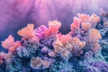 Vibrant coral reef with diverse textures and colors, showcasing intricate details of underwater life.