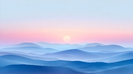 Obraz premium Soft Pastel Sunset over Blue Misty Mountains