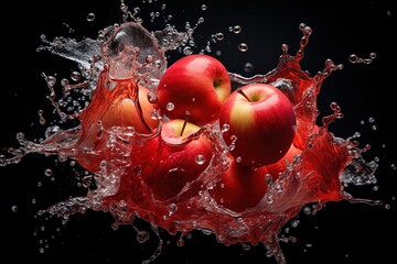 Red apples in a water splash